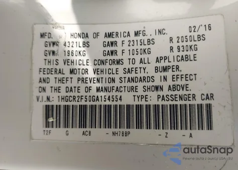 2016 Honda Accord Sport из США, поврежденный, VIN 1HGCR2F50GA154554